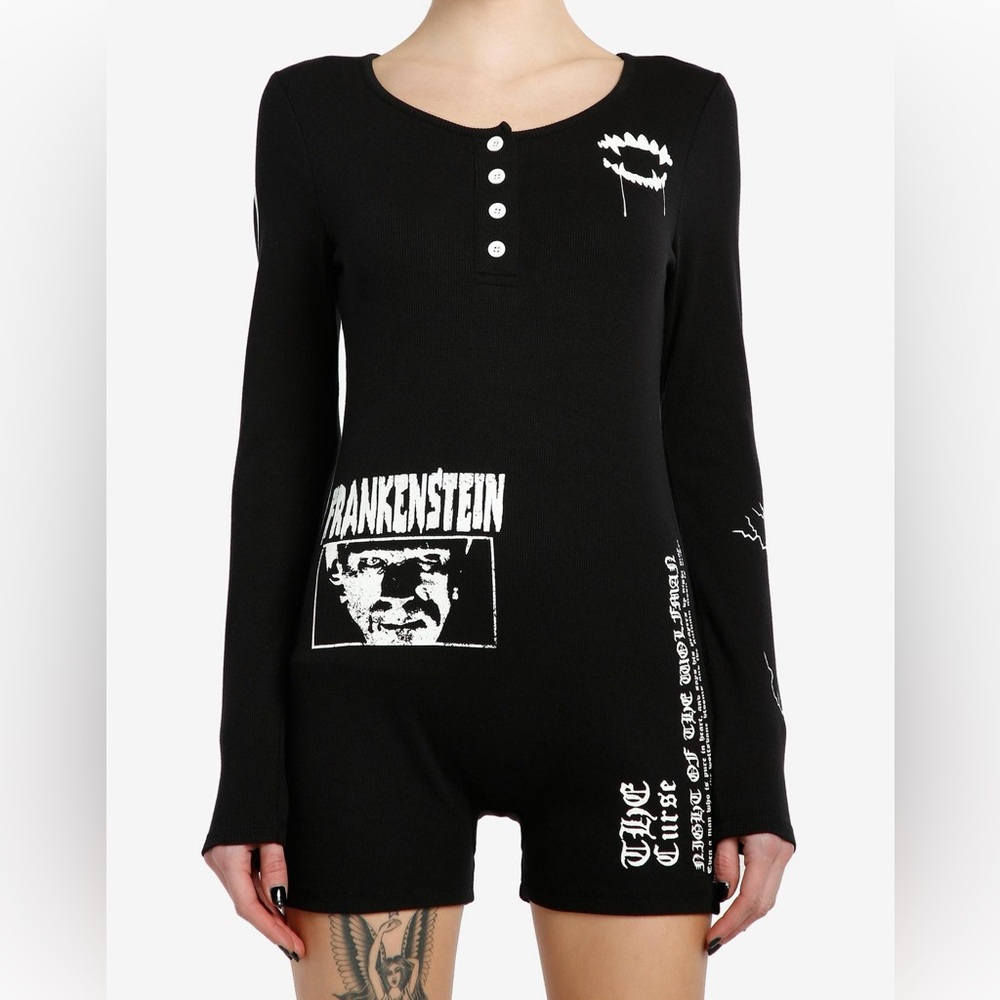 Universal Monsters Black Graphic Long Sleeve Romper